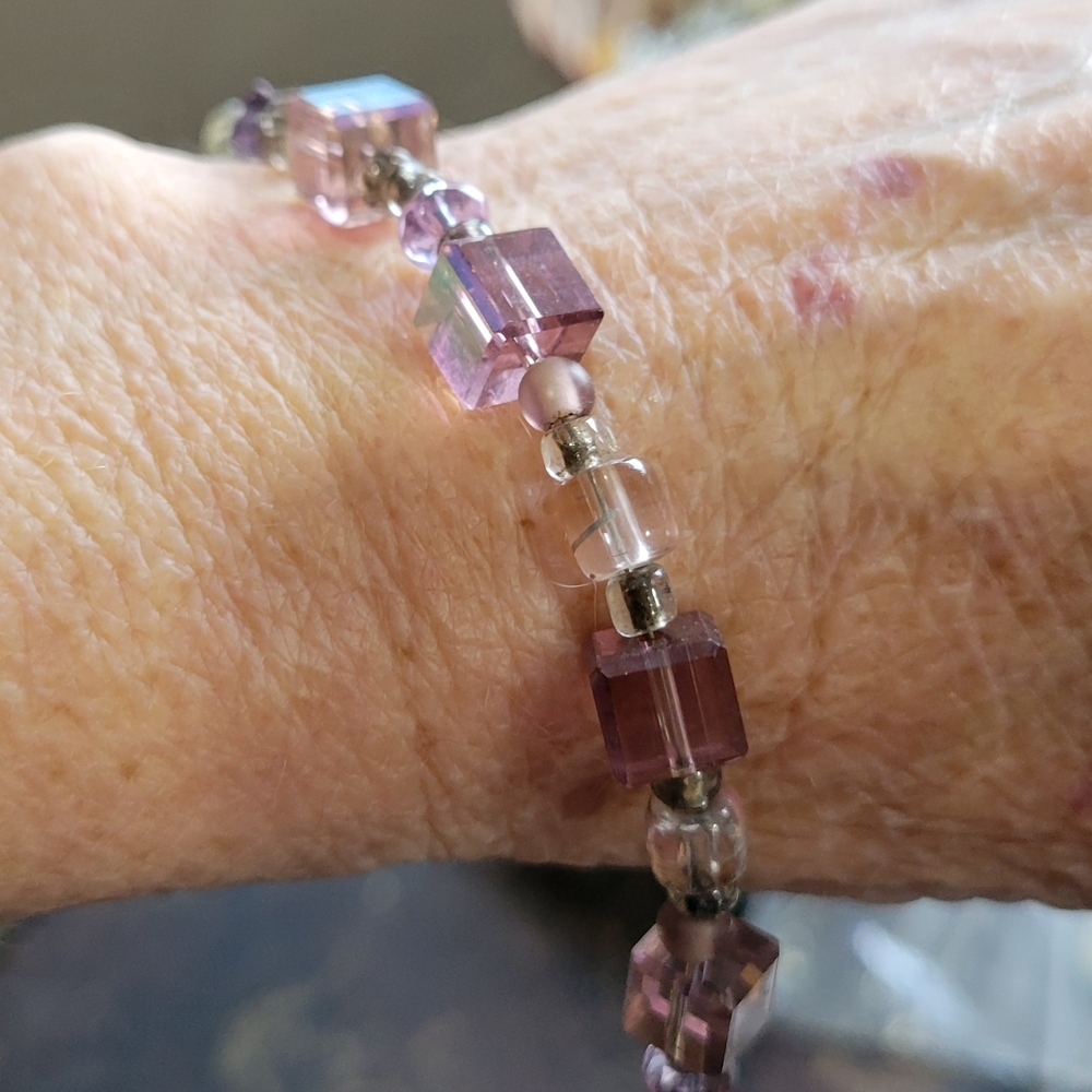 8" Purple Beaded Bracelet / Toggle Closure